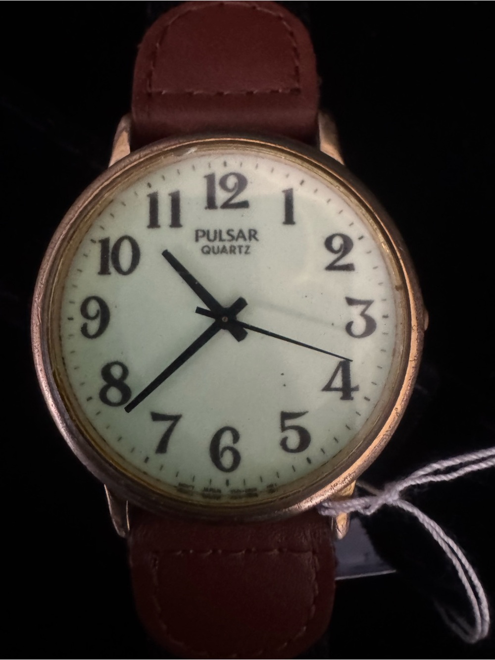 Pulsar Gold-Tone Case Watch with Brown Leather Strap and White Dial